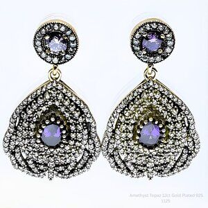 Handmade Jewelry Amethyst Topaz Drop Earrings 925 Gold Plated Statement Pair
